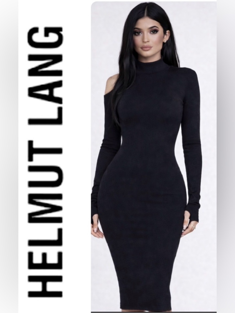 Helmut Lang NWOT Black Long Sleeve cut out dress M $295